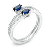 Thumbnail Image 1 of Oval Lab-Created Blue and White Sapphire Coil Ring in Sterling Silver - Size 7