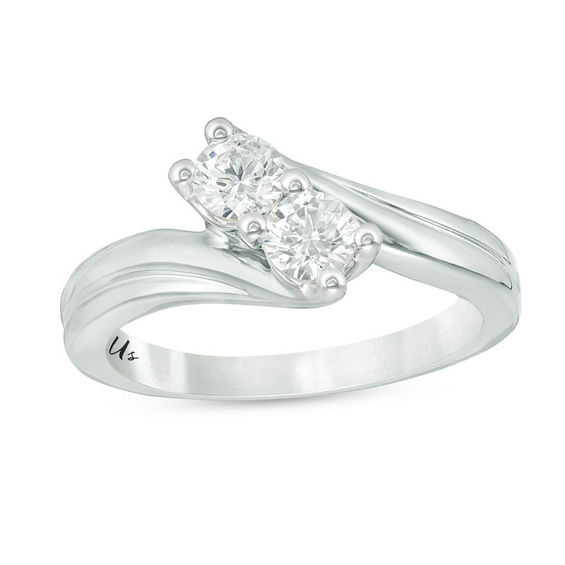 Ever Us™ CT. T.W. Two-Stone Diamond Bypass Ring in 14K White Gold