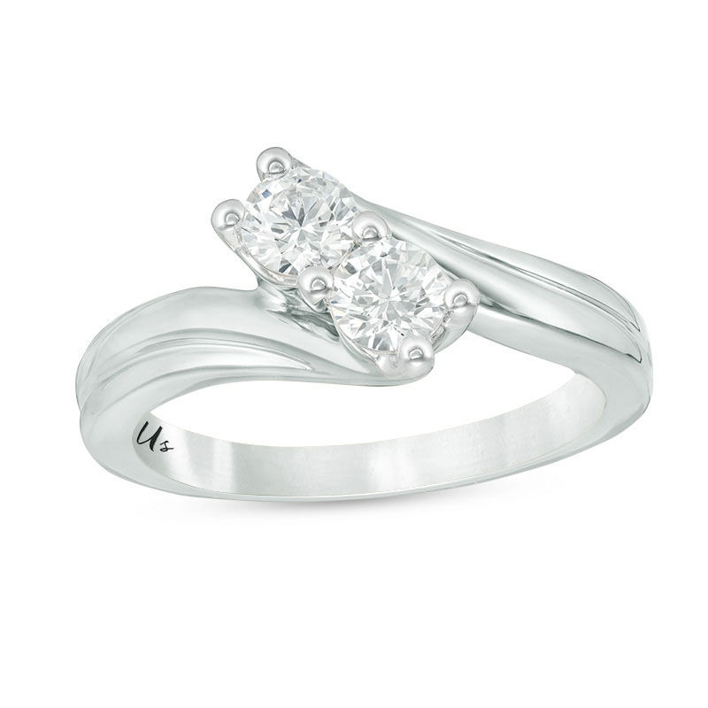 Main Image 1 of Ever Us™ 0.62 CT. T.W. Two-Stone Diamond Bypass Ring in 14K White Gold