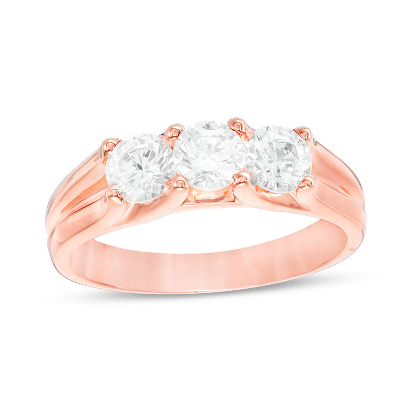 0.95 CT. T.W. Certified Canadian Diamond Three Stone Engagement Ring in 14K Rose Gold (I/I2)|Peoples Jewellers