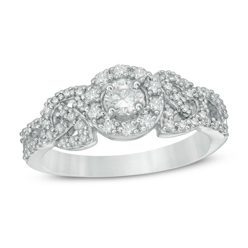 0.70 CT. T.W. Diamond Frame Celtic Knots Engagement Ring in 10K White Gold|Peoples Jewellers