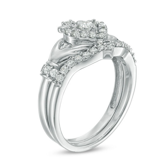 0.45 CT. T.W. Diamond Claddagh Bridal Set in 10K White Gold