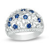 Thumbnail Image 0 of Lab-Created Blue and White Sapphire Lattice Dome Ring in Sterling Silver