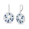 Thumbnail Image 0 of Lab-Created Blue and White Sapphire Lattice Circle Drop Earrings in Sterling Silver