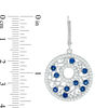 Thumbnail Image 1 of Lab-Created Blue and White Sapphire Lattice Circle Drop Earrings in Sterling Silver