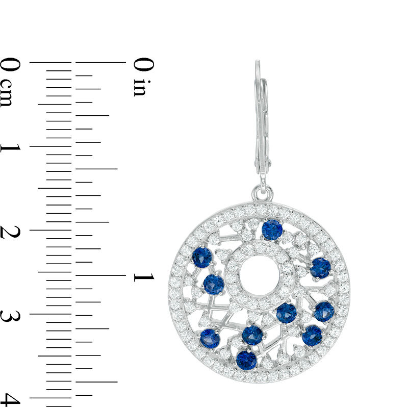 Lab-Created Blue and White Sapphire Lattice Circle Drop Earrings in Sterling Silver|Peoples Jewellers