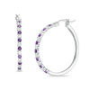 Amethyst and Lab-Created White Sapphire Alternating Small Hoop Earrings in Sterling Silver