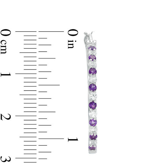 Amethyst and Lab-Created White Sapphire Alternating Small Hoop Earrings in Sterling Silver