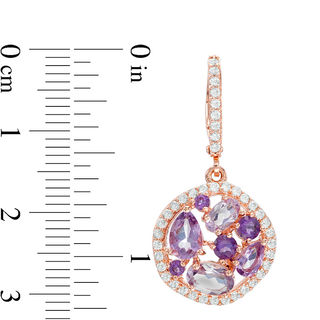 Rose de France, Purple Amethyst and Lab-Created White Sapphire Drop Earrings in Sterling Silver with 18K Rose Gold Plate