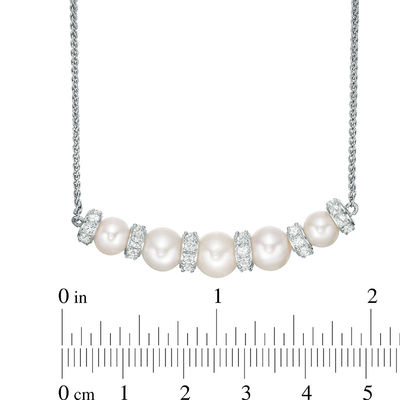 6.0-8.0mm Freshwater Cultured Pearl and Lab-Created White Sapphire Bolo Necklace in Sterling Silver-26"