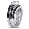 Thumbnail Image 2 of 6.5mm Lab-Created White Sapphire and 0.70 CT. T.W. Black Diamond Three Piece Bridal Set in Sterling Silver