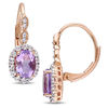 Thumbnail Image 0 of Oval Amethyst, White Topaz and Diamond Accent Frame Drop Earrings in 14K Rose Gold