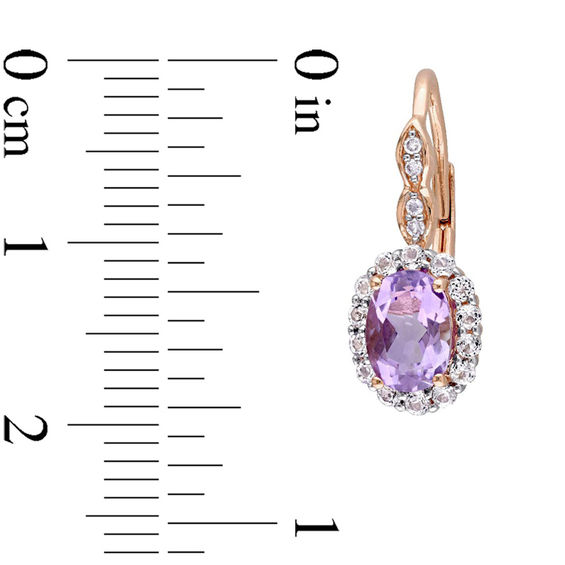 Oval Amethyst, White Topaz and Diamond Accent Frame Drop Earrings in 14K Rose Gold