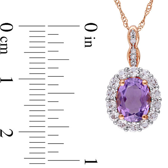 Oval Amethyst, White Topaz and Diamond Accent Frame Pendant in 14K Rose Gold – 17"