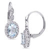 Thumbnail Image 0 of Oval Aquamarine, White Topaz and Diamond Accent Frame Drop Earrings in 14K White Gold
