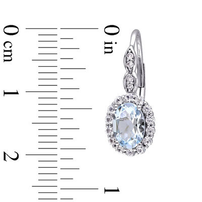 Oval Aquamarine, White Topaz and Diamond Accent Frame Drop Earrings in 14K White Gold