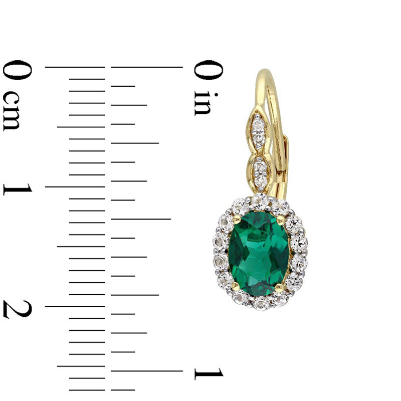 Oval Lab-Created Emerald, White Topaz and Diamond Accent Frame Drop Earrings in 14K Gold|Peoples Jewellers