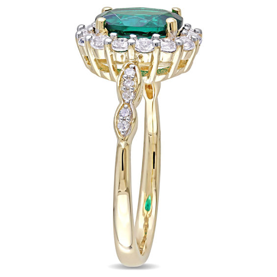 Oval Lab-Created Emerald, White Topaz and Diamond Accent Frame Ring in 14K Gold