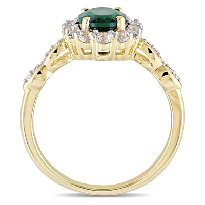 Oval Lab-Created Emerald, White Topaz and Diamond Accent Frame Ring in 14K Gold