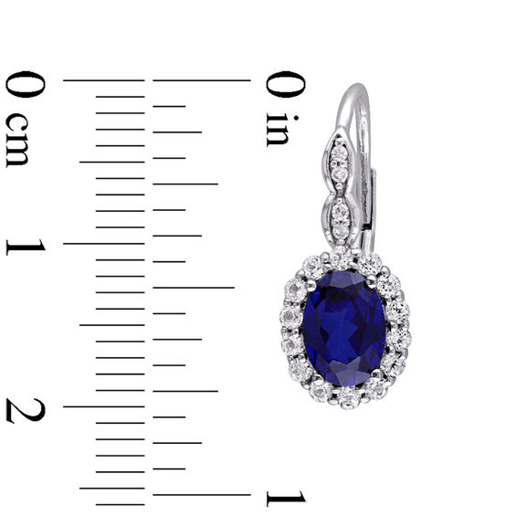 Oval Lab-Created Blue Sapphire, White Topaz and Diamond Accent Frame Drop Earrings in 14K White Gold