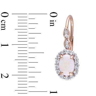 Oval Opal, White Topaz and Diamond Accent Frame Drop Earrings in 14K Rose Gold