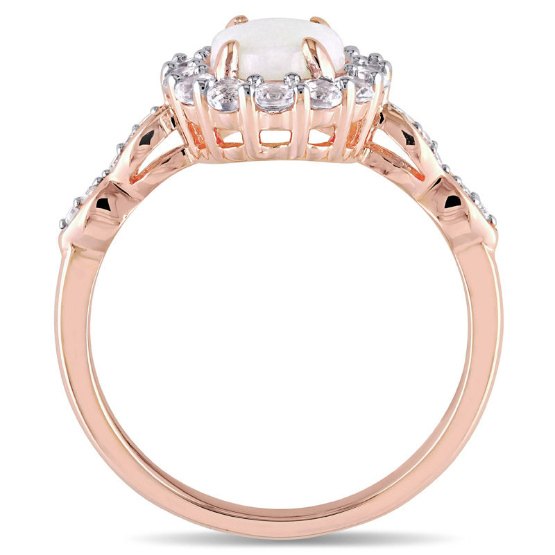 Oval Opal, White Topaz and Diamond Accent Frame Ring in 14K Rose Gold|Peoples Jewellers