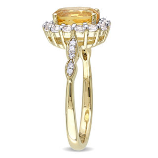 Oval Citrine, White Topaz and Diamond Accent Frame Ring in 14K Gold