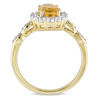 Oval Citrine, White Topaz and Diamond Accent Frame Ring in 14K Gold