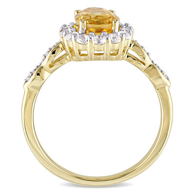 Oval Citrine, White Topaz and Diamond Accent Frame Ring in 14K Gold