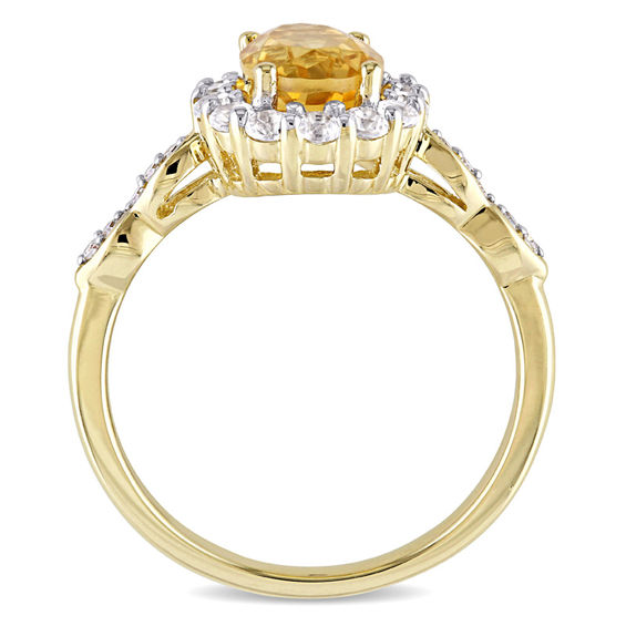 Oval Citrine, White Topaz and Diamond Accent Frame Ring in 14K Gold