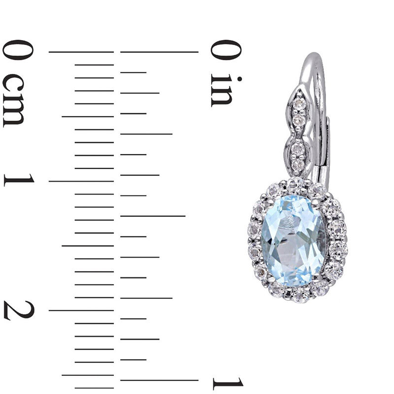 Oval Sky Blue and White Topaz and Diamond Accent Frame Drop Earrings in 14K White Gold|Peoples Jewellers