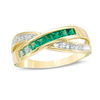 Thumbnail Image 0 of Princess-Cut Lab-Created Emerald and Diamond Accent Criss-Cross Band in 10K Gold