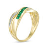 Thumbnail Image 1 of Princess-Cut Lab-Created Emerald and Diamond Accent Criss-Cross Band in 10K Gold