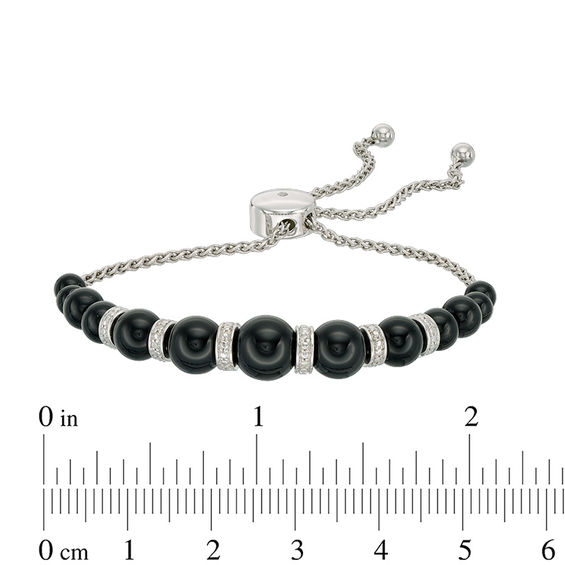 Graduating Black Agate and Lab-Created White Sapphire Bolo Bracelet in Sterling Silver - 9.0"