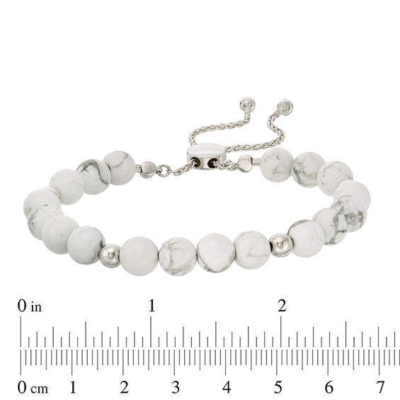 8.0mm Howlite and Polished Bead Bolo Bracelet in Sterling Silver - 9.0"