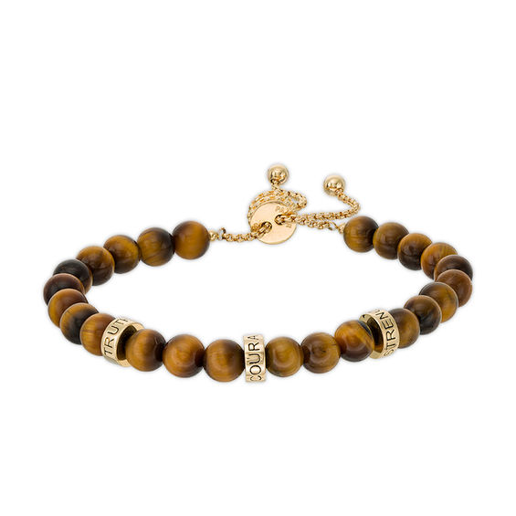 6.0mm Tiger's Eye Bead and Station Bolo Bracelet in 10K Gold - 9.0"