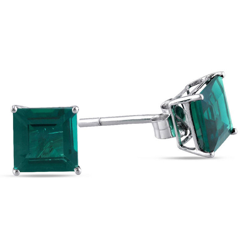 6.0mm Princess-Cut Lab-Created Emerald Stud Earrings in 10K White Gold|Peoples Jewellers