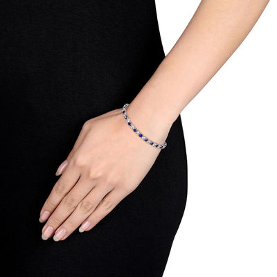 4.0mm Lab-Created Blue and White Sapphire Alternating Tennis Bracelet in Sterling Silver - 7.25"