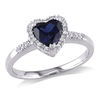 Thumbnail Image 0 of 6.0mm Heart-Shaped Lab-Created Blue Sapphire and Diamond Accent Frame Ring in 10K White Gold