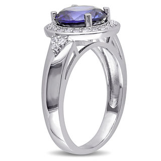 9.0mm Lab-Created Blue and White Sapphire Frame Tri-Sides Ring in Sterling Silver