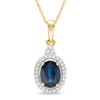 Oval Blue Sapphire and Diamond Accent Frame Tri-Top Pendant in 10K Gold