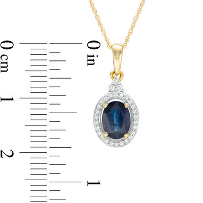 Oval Blue Sapphire and Diamond Accent Frame Tri-Top Pendant in 10K Gold