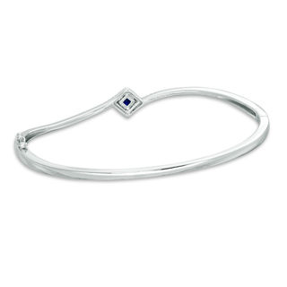 Vera Wang Love Collection Princess-Cut Blue Sapphire and 0.18 CT. T.W. Diamond Bypass Bangle in Sterling Silver - 7.5"