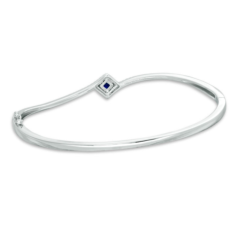 Vera Wang Love Collection Princess-Cut Blue Sapphire and 0.18 CT. T.W. Diamond Bypass Bangle in Sterling Silver - 7.5"|Peoples Jewellers