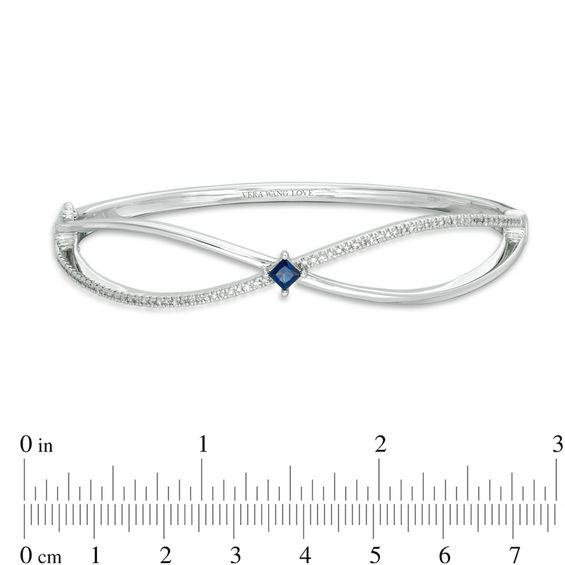 Vera Wang Love Collection Princess-Cut Blue Sapphire and 0.37 CT. T.W. Diamond Bangle in Sterling Silver - 7.5"