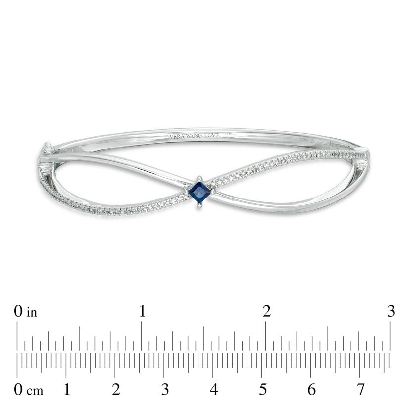 Vera Wang Love Collection Princess-Cut Blue Sapphire and 0.37 CT. T.W. Diamond Bangle in Sterling Silver - 7.5"