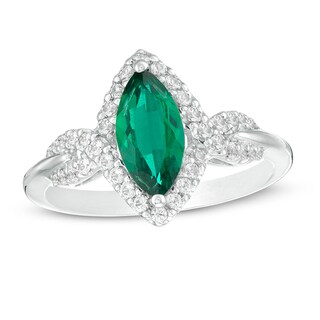 Marquise Lab-Created Emerald and White Sapphire Frame Ring in 10K White Gold