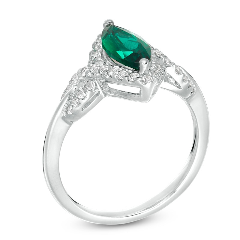 Marquise Lab-Created Emerald and White Sapphire Frame Ring in 10K White Gold