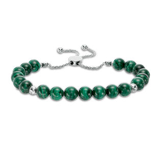 8.0mm Malachite and Polished Bead Bolo Bracelet in Sterling Silver - 9.0"