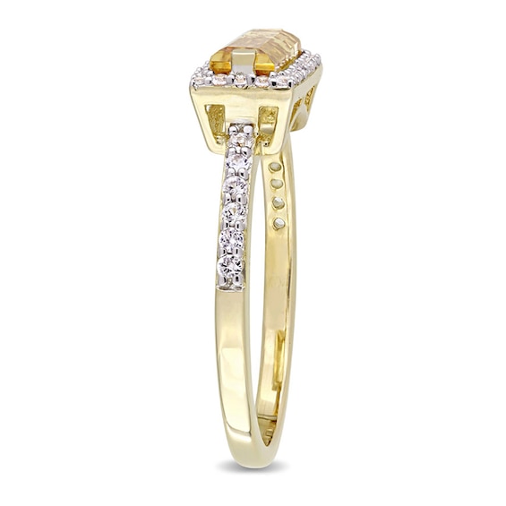 Sideways Baguette Citrine and White Sapphire Frame Ring in Sterling Silver with Yellow Rhodium